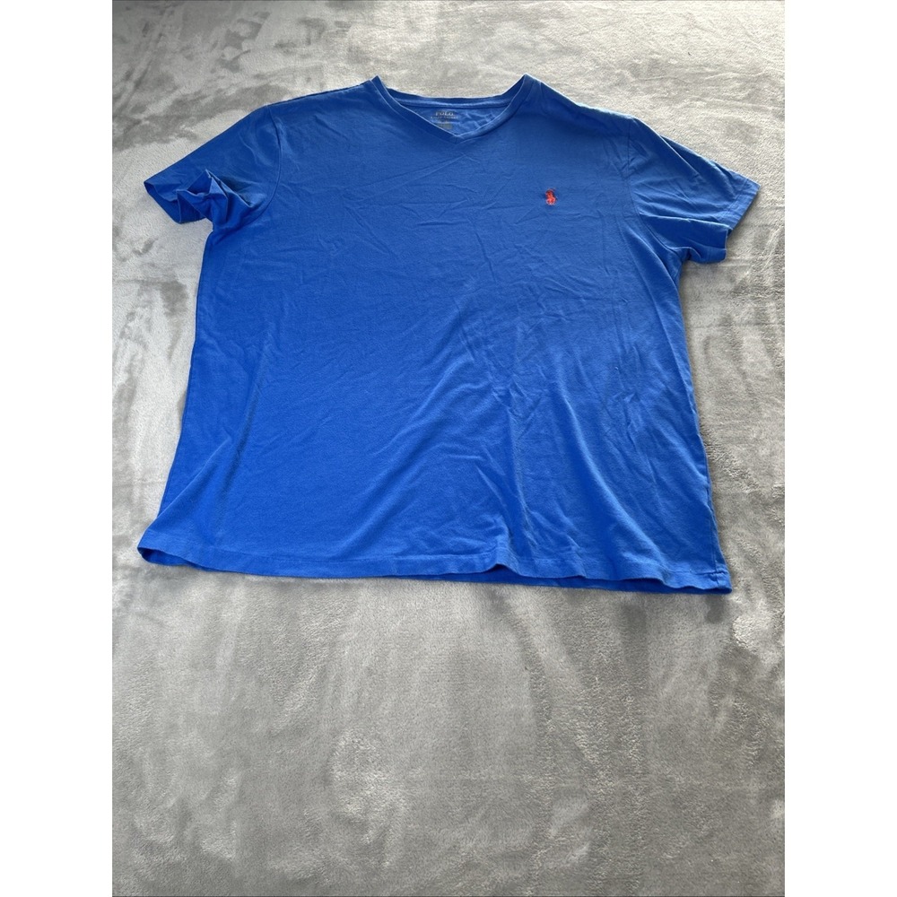 Polo Ralph Lauren T-shirt Mens L Blue V-Neck Short Sleeve Pony Logo